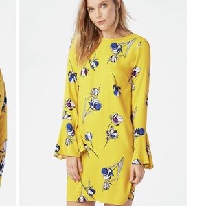 JustFab Yellow Floral 3/4” Flutter Sleeve Dress